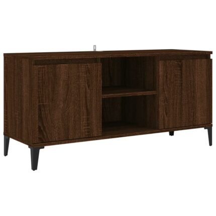 Meuble TV multimédia étagère télévision buffet téléviseur salle à manger salon chambre avec pieds en métal chêne 103,5 x 35 x 50 cm brun 02_0026875