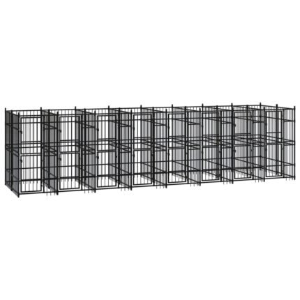 Chenil cage enclos pac animaux d'extérieur pour chiens acier 14,75 m² noir 02_0041792