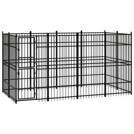 Chenil cage enclos pac animaux d'extérieur pour chiens acier 7,37 m² noir 02_0041874