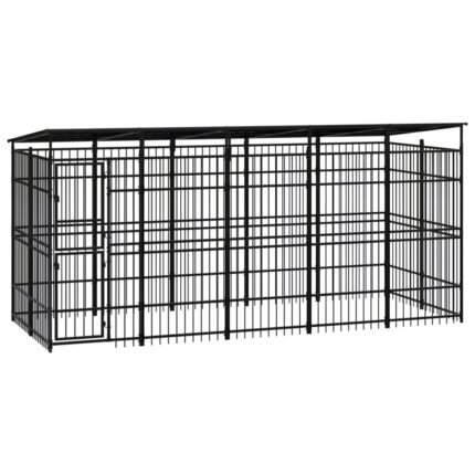 Chenil cage enclos pac animaux d'extérieur avec toit pour chiens acier 9,22 m² noir 02_0041771