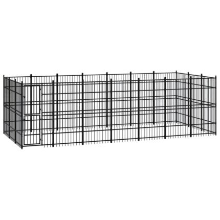 Chenil cage enclos pac animaux d'extérieur pour chiens acier 19,35 m² noir 02_0041813