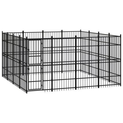 Chenil cage enclos pac animaux d'extérieur pour chiens acier 14,75 m² noir 02_0041793