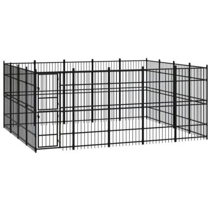 Chenil cage enclos pac animaux d'extérieur pour chiens acier 18,43 m² noir 02_0041805