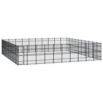Chenil cage enclos pac animaux d'extérieur pour chiens acier 92,16 m² noir 02_0041891