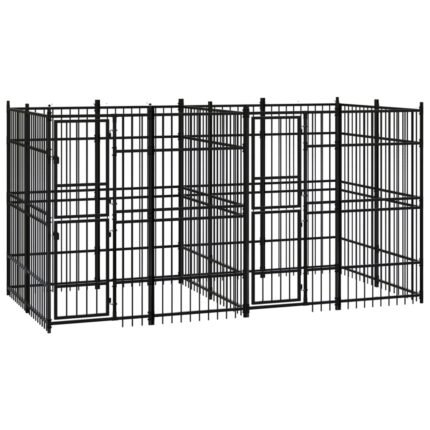 Chenil cage enclos pac animaux d'extérieur pour chiens acier 7,37 m² noir 02_0041873