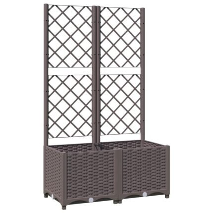 Jardinière bac lit surélevé plantes fleurs terrasse jardin avec treillis 80 x 40 x 136 cm PP marron 02_0038307