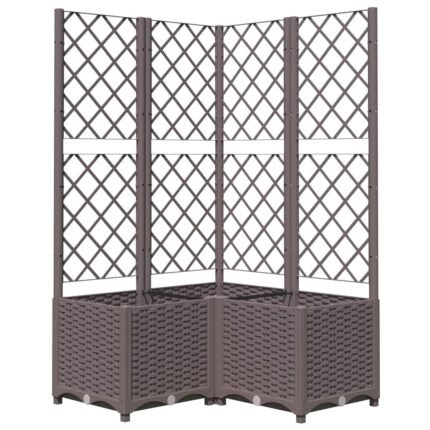 Jardinière bac lit surélevé plantes fleurs terrasse jardin avec treillis 80 x 80 x 136 cm PP marron 02_0038319