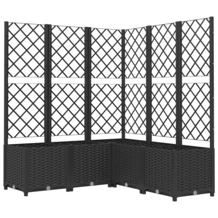 Jardinière bac lit surélevé plantes fleurs terrasse jardin avec treillis 120 x 120 x 136 cm PP noir 02_0038229