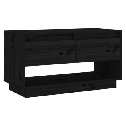 Meuble TV multimédia étagère télévision buffet téléviseur salle à manger salon chambre 74 x 34 x 40 cm bois de pin massif noir 02_0026205