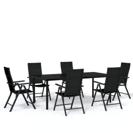 Ensemble de salle à manger de jardin meuble extérieur 7 pièces noir 02_0014031