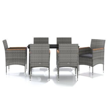 Mobilier de salle à manger de jardin coussins 7 pièces gris et noir 02_0014625