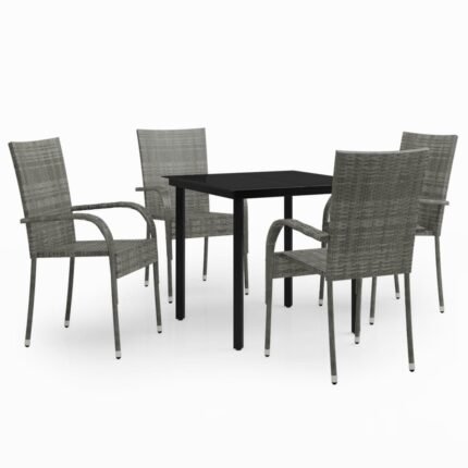 Ensemble de salle à manger de jardin meuble extérieur 5 pièces gris et noir 02_0013797