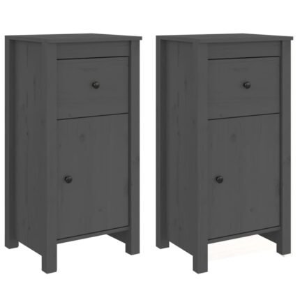 Buffet bahut commode armoire meuble de rangement organisateur cuisine salle de séjour salons lot de 2 40 x 35 x 80 cm bois massif de pin gris 02_0036840