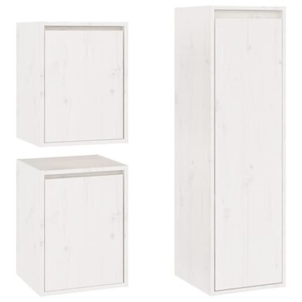 Meubles TV multimédia étagère télévision buffet téléviseur salle à manger salon chambre 3 pièces bois massif de pin blanc 02_0028666