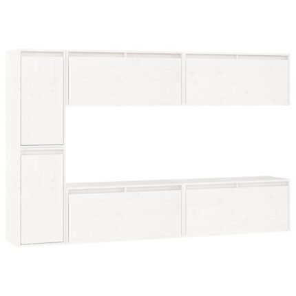 Meubles TV multimédia étagère télévision buffet téléviseur salle à manger salon chambre 6 pièces bois massif de pin blanc 02_0028793