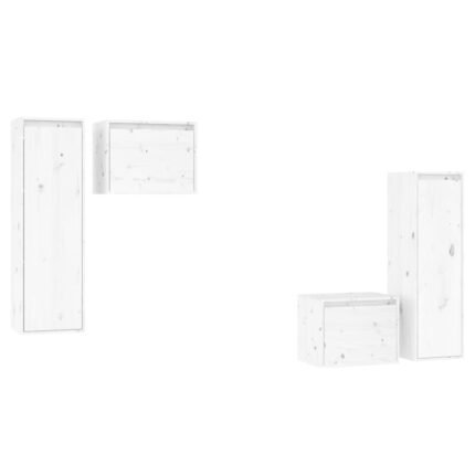 Meubles TV multimédia étagère télévision buffet téléviseur salle à manger salon chambre 4 pièces bois massif de pin blanc 02_0028724