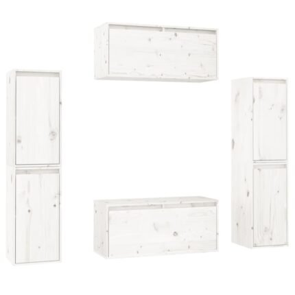 Meubles TV multimédia étagère télévision buffet téléviseur salle à manger salon chambre 6 pièces bois massif de pin blanc 02_0028795