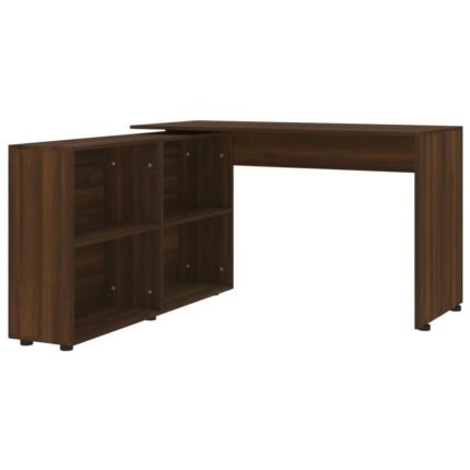 Bureau table poste de travail meuble d'ordinateur informatique étude d'angle chêne bois d'ingénierie brun 02_0023678