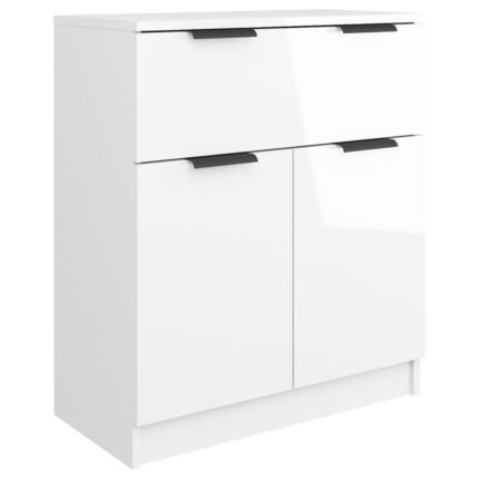 Buffet bahut commode armoire meuble de rangement organisateur cuisine salle de séjour salon brillant 60 x 30 x 70 cm bois d'ingénierie blanc 02_0030655