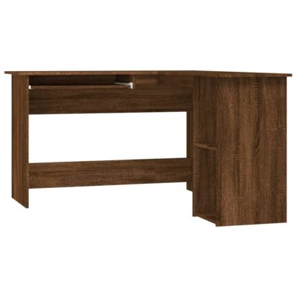 Bureau table poste de travail meuble d'ordinateur informatique étude d'angle chêne 120 x 140 x 75 cm bois d'ingénierie brun 02_0023675