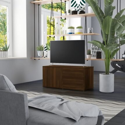 Meuble TV multimédia étagère télévision buffet téléviseur salle à manger salon chambre chêne 80 x 34 x 36 cm bois d'ingénierie brun 02_0027224