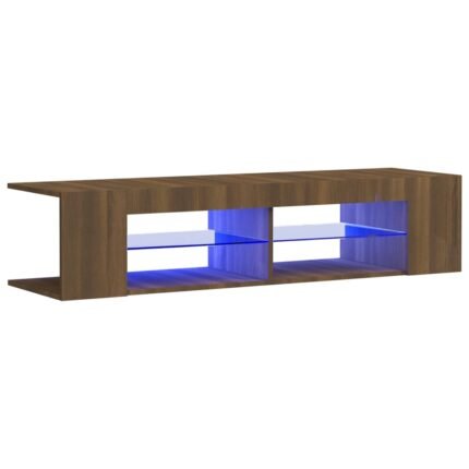 Meuble TV multimédia étagère télévision buffet téléviseur salle à manger salon chambre avec lumières LED chêne 135 x 39 x 30 cm brun 02_0026671