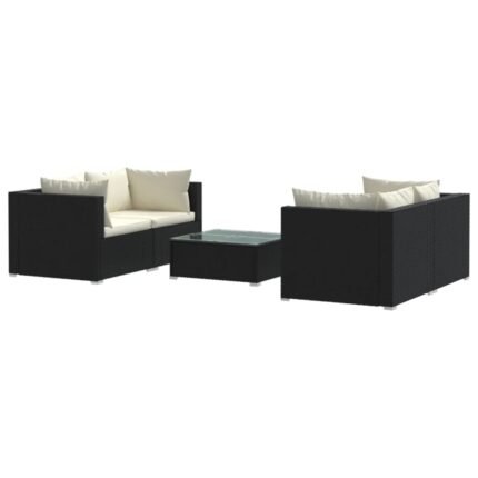 Salon de jardin meuble d'extérieur ensemble de mobilier 5 pièces avec coussins résine tressée noir 02_0016483