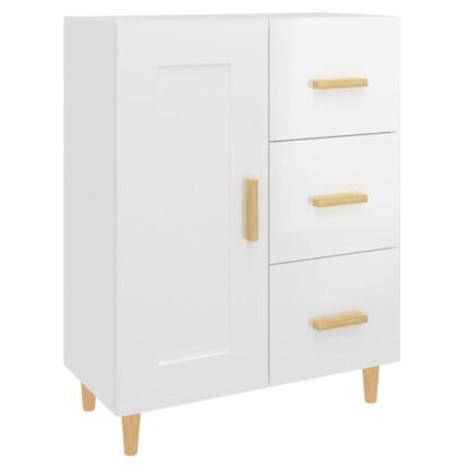 Buffet bahut commode armoire meuble de rangement organisateur cuisine salle de séjour salon brillant 69,5 x 34 x 90 cm bois d'ingénierie blanc 02_0030744