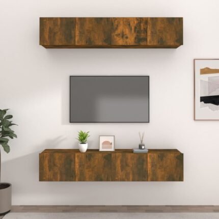 Meubles TV multimédia étagère télévision buffet téléviseur salle à manger salon chambre 4 pièces chêne fumé 80 x 30 x 30 cm bois d'ingénierie brun 02_0028749