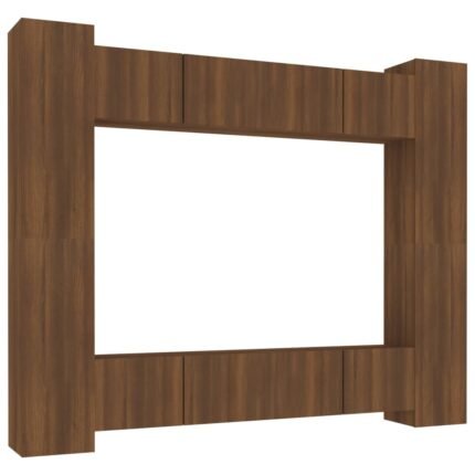 Ensemble de meubles armoire buffet TV télévision salon chambre séjour 8 pièces chêne bois d'ingénierie brun 02_0025286