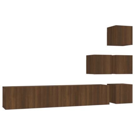 Meuble TV multimédia étagère télévision buffet téléviseur salle à manger salon chambre mural chêne bois d'ingénierie brun 02_0028118