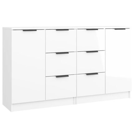 Buffet bahut commode armoire meuble de rangement organisateur cuisine salle de séjour salons lot de 2 brillant 60 x 30 x 70 cm bois d'ingénierie blanc 02_0036708