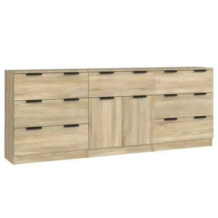 Buffet bahut commode armoire meuble de rangement organisateur cuisine salle de séjour salons 3 pcs sonoma bois d'ingénierie marron 02_0037101