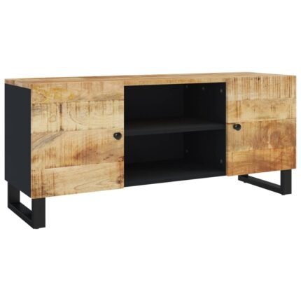 Meuble TV multimédia étagère télévision buffet téléviseur salle à manger salon chambre 105 x 33 x 46 cm bois massif de manguier noir 02_0025675
