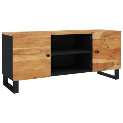 Meuble TV multimédia étagère télévision buffet téléviseur salle à manger salon chambre 105 x 33 x 46 cm bois d'acacia massif noir 02_0025667