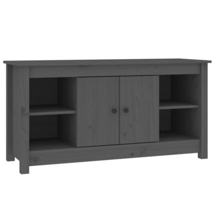 Meuble TV multimédia étagère télévision buffet téléviseur salle à manger salon chambre 103 x 36,5 x 52 cm bois de pin massif gris 02_0025631