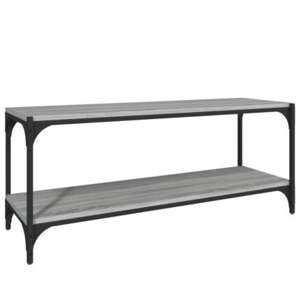 Meuble TV multimédia étagère télévision buffet téléviseur salle à manger salon chambre sonoma 100 x 33 x 41 cm bois d'ingénierie et acier gris 02_0028321