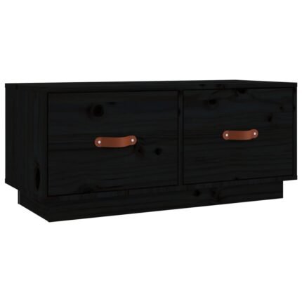 Meuble TV multimédia étagère télévision buffet téléviseur salle à manger salon chambre 80 x 34 x 35 cm bois de pin massif noir 02_0026257