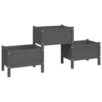 Jardinière bac lit surélevé plantes fleurs terrasse jardin 178,5 x 44 x 75 cm bois massif de pin gris 02_0037466