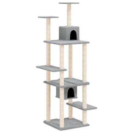 Arbre à chat meuble tour grimper jouet grattage grattoir escalade plateforme avec griffoirs en sisal clair 176 cm gris 02_0022592