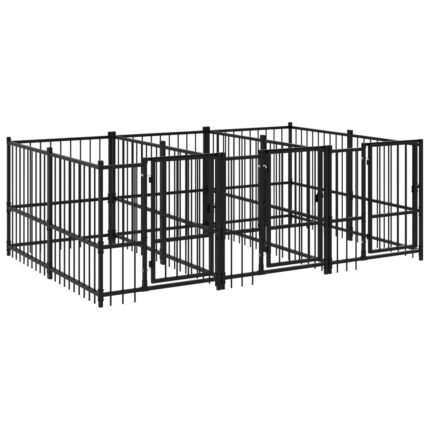 Chenil cage enclos pac animaux d'extérieur pour chiens acier 5,63 m² noir 02_0041858