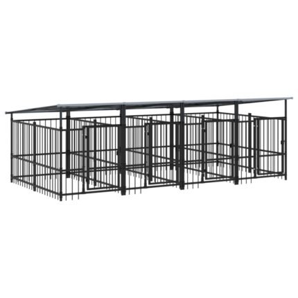 Chenil cage enclos pac animaux d'extérieur avec toit pour chiens acier 7,51 m² noir 02_0041770