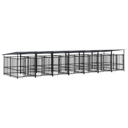 Chenil cage enclos pac animaux d'extérieur avec toit pour chiens acier 13,14 m² noir 02_0041739