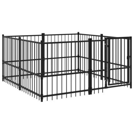 Chenil cage enclos pac animaux d'extérieur pour chiens acier 3,75 m² noir 02_0041832