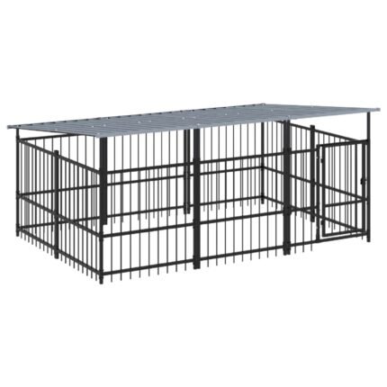 Chenil cage enclos pac animaux d'extérieur avec toit pour chiens acier 5,63 m² noir 02_0041764