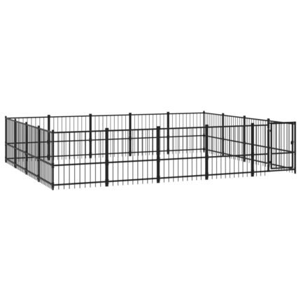 Chenil cage enclos pac animaux d'extérieur pour chiens acier 18,82 m² noir 02_0041812