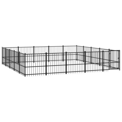 Chenil cage enclos pac animaux d'extérieur pour chiens acier 23,52 m² noir 02_0041820