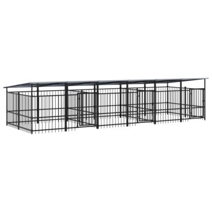 Chenil cage enclos pac animaux d'extérieur avec toit pour chiens acier 11,26 m² noir 02_0041735