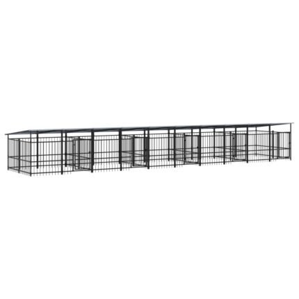 Chenil cage enclos pac animaux d'extérieur avec toit pour chiens acier 18,77 m² noir 02_0041754
