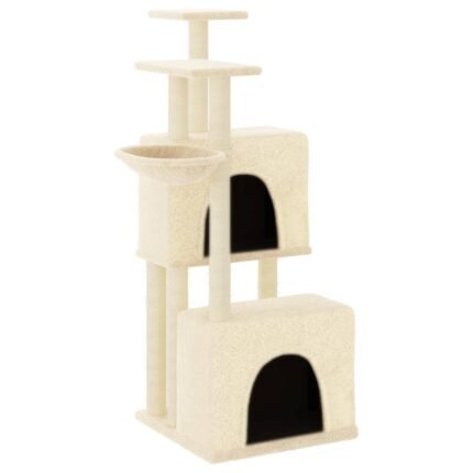 Arbre à chat meuble tour grimper jouet grattage grattoir escalade plateforme avec griffoirs en sisal 122 cm crème 02_0022462